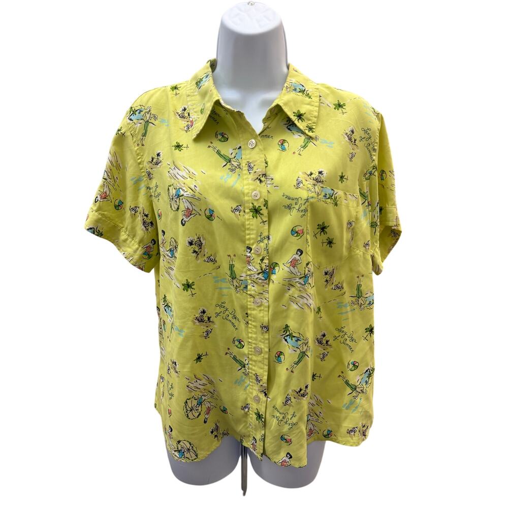 Monet Men L Size short sleeve Hawaiian button-down shirts yellow